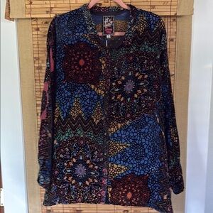 Johnny Was Blue Oversized Button Down Shirt